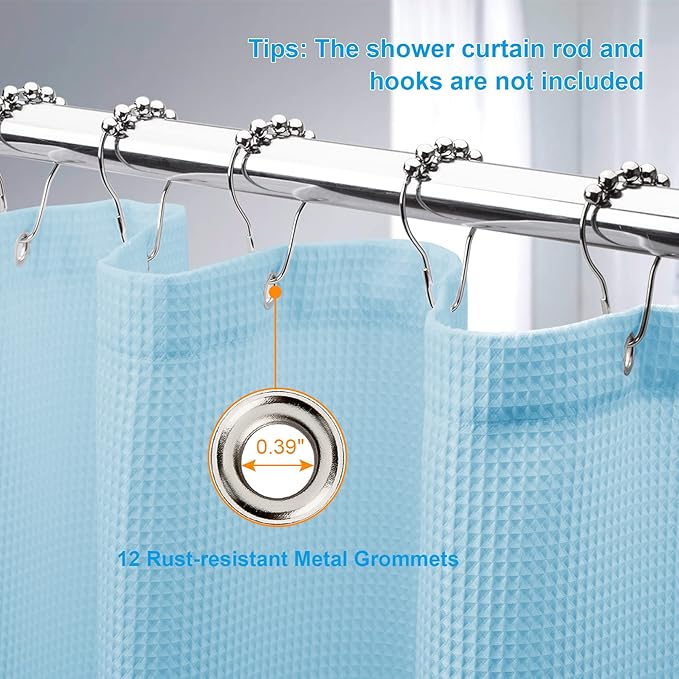 AmazerBath Waffle Shower Curtain, Baby Blue Fabric Long With Waffle Weave, Heavy Duty Hotel Quality for Bathroom, 72 x 78 Inches