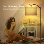 BoostArea Floor Lamp for Living Room,9W LED Arched Lamp,Tall Modern Standing with Fabric Linen Shade,3 Brightness Levels,E26 Socket,Footswitch,Mid Century Bedrooms,Office B1316