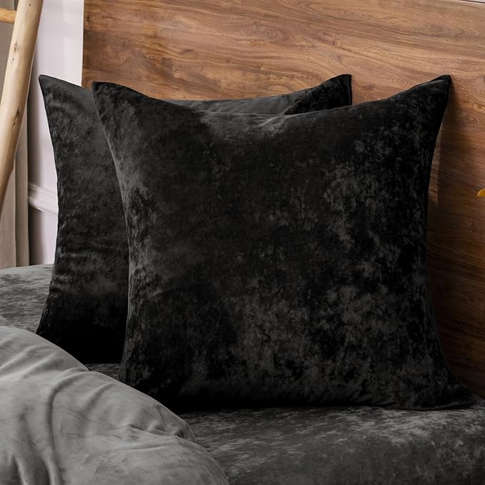 PHF Truly Velvet Throw Pillow Covers, 24"x24", No Insert, 2 Pack Color Gradient Cushion Covers, Ultra Soft Cozy Square Covers Shell for Luxurious Home Decorative, No Shedding, No Pilling, Black