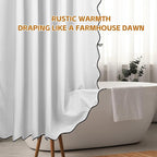 White and Black Scalloped Edge Shower Curtain Linen Textured with 12 Metal Hooks Cute Heavy Duty Washable Waterproof Neutral Thick Extra Long Chic Shower Curtain Sets for Hotel Bathroom 72x84 inches