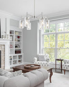 Farmhouse Chandeliers for Dining Room Brushed Nickel Chandelier Fixture with Clear Glass Shades 6 Light Dining Room Light Fixtures Pendant Lights for Kitchen Island Living Room Staircase