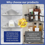 Corner Shower Shelves 2-Pcs, 10” Rustproof 304 Stainless Steel Shower Corner Shelf with Razor Holder, No Drilling Bathroom Shower Shelf for Tiled Wall (Brushed Silvery Style 2)