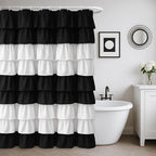 Seasonwood Ruffle Shower Curtain Black and White Shower Curtain Farmhouse Vintage Handcrafted Rustic Decorative Fabric Shower Curtains Girly Modern Bathroom Curtain, 72" x 72"