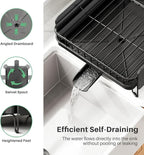 Large Dish Drying Rack - Expandable (19.3" to 29.4") Dish Rack for Kitchen Counter, Stainless Steel Dish Drainer with Utensil Holder, Pan Holder & Pot Lid Holder, Black