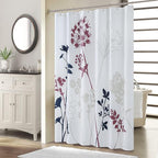 Long Fabric Shower Curtain, White and Burgundy Floral Shower Curtain, Blue and Grey Plant Shower Curtains for Bathroom, Waterproof Bathroom Curtains, 72" W x 78" H