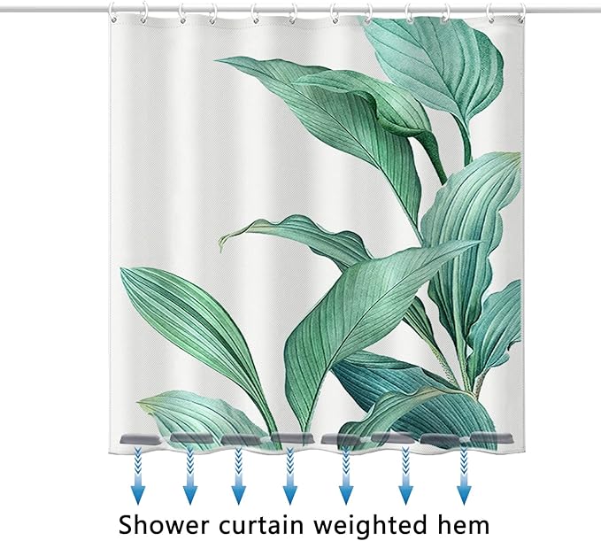 Shower Curtain, Banana Leaf Shower Curtain Fabric Green Leaf Shower Curtain, Weighted Hem, with 12 Hooks, Shower Curtains for Bathroom Waterproof Shower Curtain (72 "X 72")