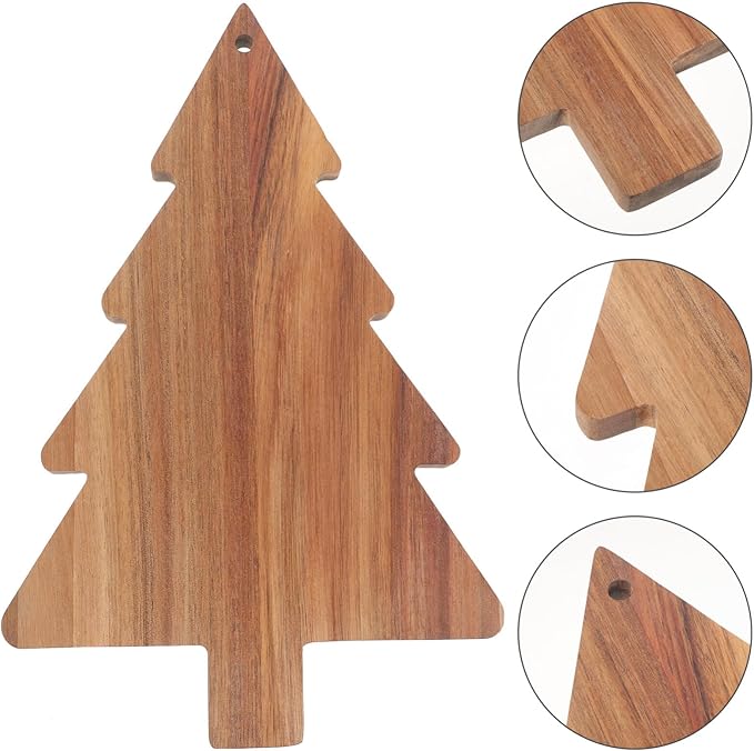 Amosfun Christmas Tree Charcuterie Board Xmas Cutting Board Fruit Tray Wooden Cheese Appetizer Tray Sushi Serving Tray 9.5 x 15 Inch