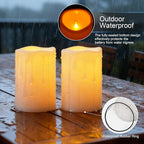 Amagic 2 Pack 6" x 4" Outdoor Plastic Electric flameless Candles with Remote Control and Timer, Battery Operated Flickering LED Pillar Fake Candle for Home, Wedding Decor, Ivory
