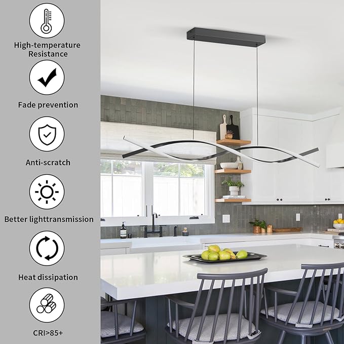 Modern LED Pendant Lights, 47in Chandelier Dimmable with Remote Control 3000k-6000K Adjustable Color Temperature, Aluminum Island Lighting Lamp Fixture for Kitchen, Dining Room, Billiard Room