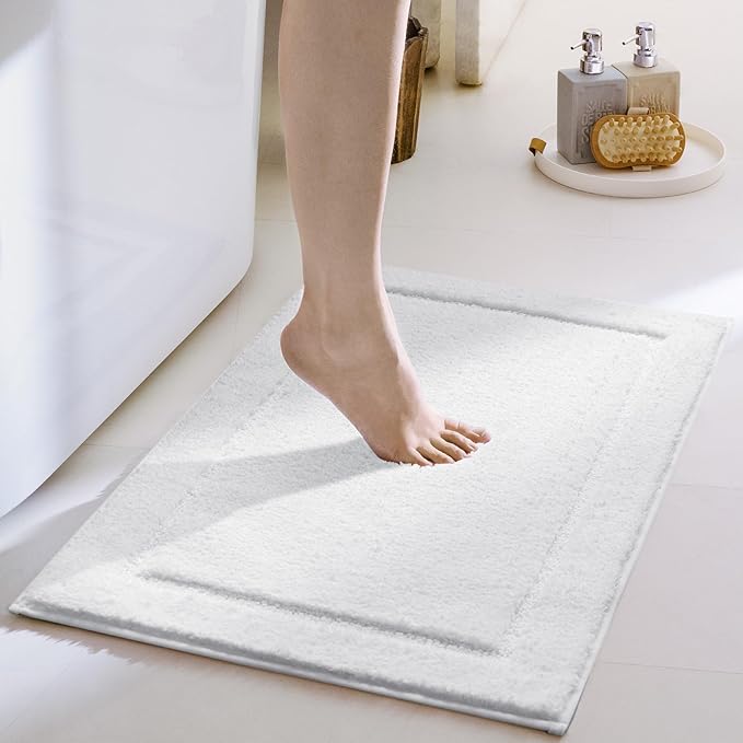 GRANNY SAYS Microfiber Bathroom Rugs Non Slip Washable, Water Absorbent Bath Mats for Tub, Soft Bath Mats for Bathroom Floor & Shower, Bath Rug, 16" x 24", White Bath Rugs