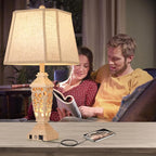 AIDENOEY Farmhouses Table Lamp with USB & USB-C Charging Ports, 3-Color Dimmable & Stepless Bottom Dimming, Touch Control & Switch, Vintage Bedside Lamp for Bedroom Living Room Office,(27.5" high)