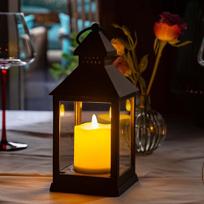 Vintage Lantern Decorative LED Flickering Flameless Candle with Timer, Battery Powered LED Decorative Hanging Lanterns for Indoor Outdoor Garden Yard Home Decor(2 Pack)