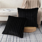 ZLINA Set of 2 Black Faux Fur Decorative Throw Pillow Covers Fluffy Striped Pillowcase Cushion Covers 24 x 24 Inch Decor Sofa Couch Bedroom