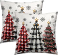 Christmas Tree Pillow Cover 18x18 Inch Set of 2,Winter Holiday Red Black Buffalo Plaid Xmas Farmhouse Decorative Cotton Pillow Cushion Case for Sofa Couch Bed Home Car