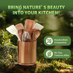 Wooden Utensil Holder, 360°Rotating 7.3'' Large Utensil Holder for Kitchen Counter, Kitchen Utensil Organizer, Utensil Crock, Farmhouse Kitchens Countertop Decor, Acacia Wood