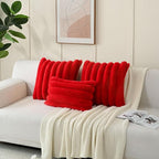FUTEI Red Decorative Throw Pillow Covers 20x20 Inch Set of 2, Square Soft Faux Rabbit Fur Big Striped Cushion Cover,Home Decor for Couch Sofa Bed Living Room