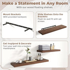 Floating Shelves for Wall with Invisible Brackets, Wall Mounted Engineered Wood Shelves with Wood Grain for Living Room, Bedroom, Bathroom, Kitchen Decor and Storage, Oak, 40"L Set of 2, Walnut