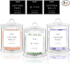 3 Pack Qtip Holder Dispenser, 16oz Bathroom Organizer and Storage Canisters, Glass Apothecary Jars with Lid - Home Decor, Room Decor Aesthetic(Transparent)