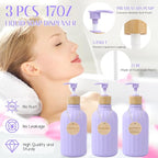 Light Purple Bathroom Accessories Set 17PCS Bathroom Set with Trash Can 3PCS Lotion Soap Dispenser, Toothbrush Holder, Soap Dish,Tumbler Cup,6PCS Wood Tags Bath Accessories with Tray for Bathroom