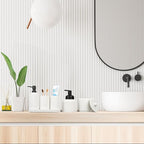 White Bathroom Accessory Set - 6 Pcs: Toothbrush Holder, Lotion & Foaming Soap Dispensers, Qtip Holder, Vanity Tray, Bathroom Tumbler, Countertop Organizer