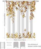 Eucalyptus Shower Curtain, Brown Watercolor Leaves with Floral Botanical Bathroom Decor, Waterproof Fabric Bath Curtain Set with Hooks, 72x84 Inches