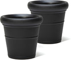 Step2 Claremont Tall Round Planter, Large Planters for Outdoor Plants, Gardening and Flower Pot for Patio or Porch, Efficient Drainage, Durable Plastic, Onyx Black, 2-Pack