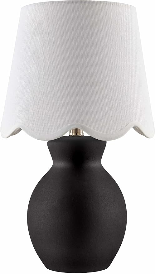 BoutiqueRugs Liliac Boho Ceramic Bedside Table Lamp for Bedroom Nightstand - End Side Lighting for Living Room - Shade Cotton - White, Black - 15" H