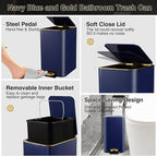 Navy Blue Bathroom Accessories Set 8 Piece Navy Blue and Gold Bathroom Set, Bathroom Sets with Stainless Steel Trash Can,Toilet Brush,Toothbrush Set,Soap Dispenser