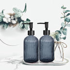 Glass Soap Dispenser with Plastic Pump, Hand Soap Dispenser for Hand Wash, Lotion Dispenser for Dishwashing Liquid, Lotion Shower Gel (Striped Blue Grey)