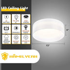 Hamilyeah Flush Mount Ceiling Light with White Fabric Shade, 24W LED Ceiling Light Fixture 12 inch, Modern Bedroom Light Fixture Ceiling Mount, Drum Ceiling Lighting Fixture Dimmable 5CCT for Bathroom