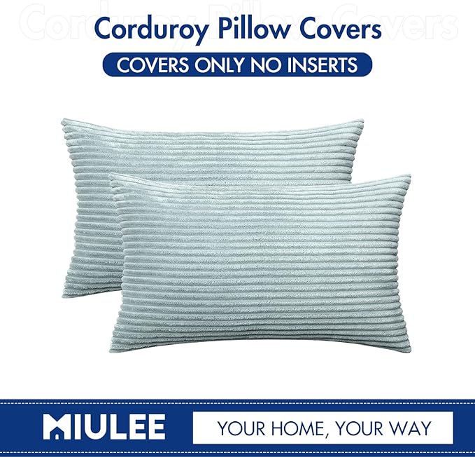 MIULEE Pack of 2 Corduroy Pillow Covers 12 x 20 Inch Lumbar Throw Pillow Covers Mint Pillowcases for Sofa Bedroom Couch