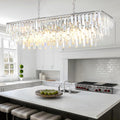 Rectangle Chandeliers for Dining Room, 40" Chrome Modern Top K9 Rectangle Crystal Chandelier 12 Lights Rectangular Adjustable Pendant Ceiling Light Fixture for Dining Room Kitchen Island