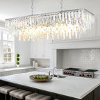 Rectangle Chandeliers for Dining Room, 40" Chrome Modern Top K9 Rectangle Crystal Chandelier 12 Lights Rectangular Adjustable Pendant Ceiling Light Fixture for Dining Room Kitchen Island