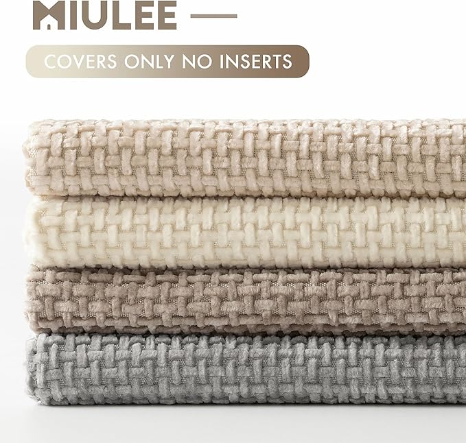 MIULEE Pack of 4 Christmas Couch Throw Pillow Covers 16x16 Inch Neutral Beige/Brown Soft Decorative Chenille Pillow Covers Farmhouse Accent Cushion Covers for Boho Home Decor Sofa Bedroom Living Room