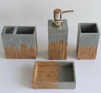 Hymmah Bathroom Accessories Set,Wooden Design Toothbrush Holder,Farmhouse Bathroom Decor,4 Pcs Resin Gift Set Apartment Necessities, Contain Toothbrush Cup,Soap Dispenser,Soap Dish,Tumbler