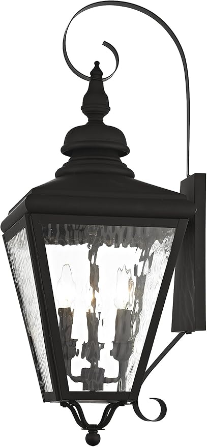 Livex 2033-04 Transitional Three Light Outdoor Wall Lantern from Cambridge Collection in Black Finish