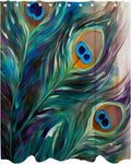 Peafowl Feathers Peacock Teal Shower Curtain Waterproof Picture Plume Pattern Theme Kids Shower Curtain Set with 12 Hooks 72x72 inch Polyester Machine Washable, Turquoise
