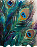 Peafowl Feathers Peacock Teal Shower Curtain Waterproof Picture Plume Pattern Theme Kids Shower Curtain Set with 12 Hooks 72x72 inch Polyester Machine Washable, Turquoise