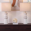 24.75 Inch White Ceramic Table Lamp Set of 2 with Oatmeal Fabric Shade, 3-Way Dimmable Tall Modern Lamp for Living Room, Bedroom, Office Desk & Nightstand