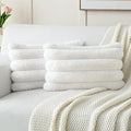 FUTEI Cream White Decorative Throw Pillow Covers 12x20 Inch Set of 2, Square Soft Faux Rabbit Fur Big Striped Cushion Cover,Home Decor for Couch Sofa Bed Living Room