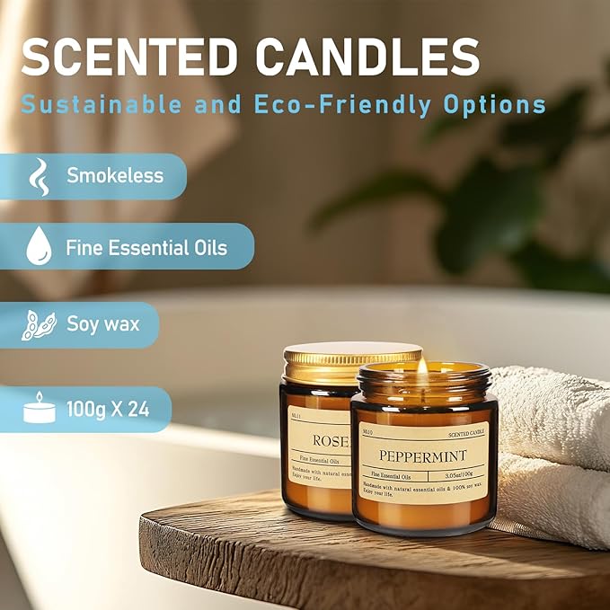 24-Pack Scented Candle Gift Box - 12 scents to Choose from (Rose/Lavender/Lemon/Vanilla), Natural Soy Wax - Birthday, Halloween and Christmas