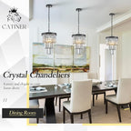 3 Tiers Black Crystal Pendant Light, Mini Smoke Gray K9 Crystal Chandelier Modern Pendant Light Fixture for Kitchen Island Dining Room Hallway Bedroom Closet