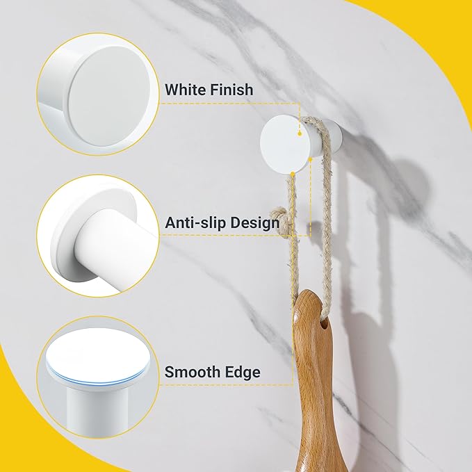 SAYAYO White Hooks for Hanging, Heavy Duty Towel Hooks for Bathrooms, Modern Coat Hook SUS 304 Stainless Steel Robe Hook 4 Pcs