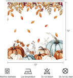 Fall Pumpkin Shower Curtain Autumn Leaves Harvest Thanksgiving Shower Curtains for Bathroom Waterproof Polyester Fabric Bathroom Curtain 72 x 72 Inch with 12 Hooks