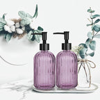 Glass Soap Dispenser with Plastic Pump, Hand Soap Dispenser for Hand Wash, Lotion Dispenser for Dishwashing Liquid, Lotion Shower Gel (Striped Purple)