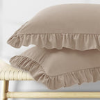 KKJIAF Ruffle Pillow Cases King Size Set of 2, Ruffled Pillow Covers with Envelope Closure, Wrinkle Resistant Pillowcases 20" x 36", Ruffled Pillow Shams, Khaki