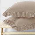 KKJIAF Ruffle Body Pillow Cases Set of 1, Ruffled Pillow Covers with Envelope Closure, Body Pillowcases Size of 20" x 54", Ruffled Long Pillow Shams, Khaki
