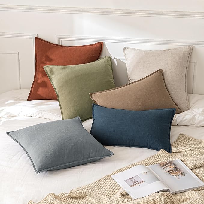 MIULEE Fall Decorative Linen Euro Sham Pillow Covers 24x24 Rust Boho Farmhouse Neutral Couch Throw Pillows for Bed Pack of 2 Accent Modern Pillowcase Summer Sofa Livingroom Home Decor