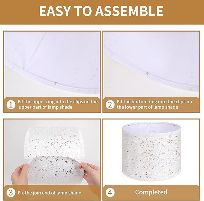 White Lamp Shades Set of 2, Drum Lampshades 13" Top x 13" Bottom x 10" High (Spider), Modern Linen Lamp Shades for Table Floor Lamp, Lampshades Replacement with 8in Lamp Harps