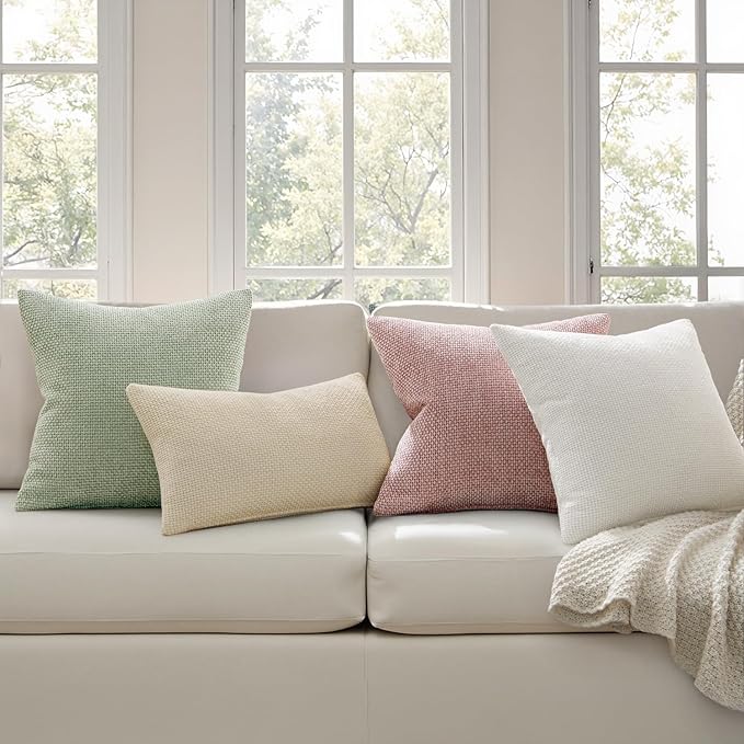 MIULEE Pack of 2 Couch Throw Pillow Covers 18x18 Inch Aesthetic Pink Modern Boho Accent Decorative Pillow Covers Soft Cute Chenille Farmhouse Cushion Covers for Home Decor Bed Sofa Living Room